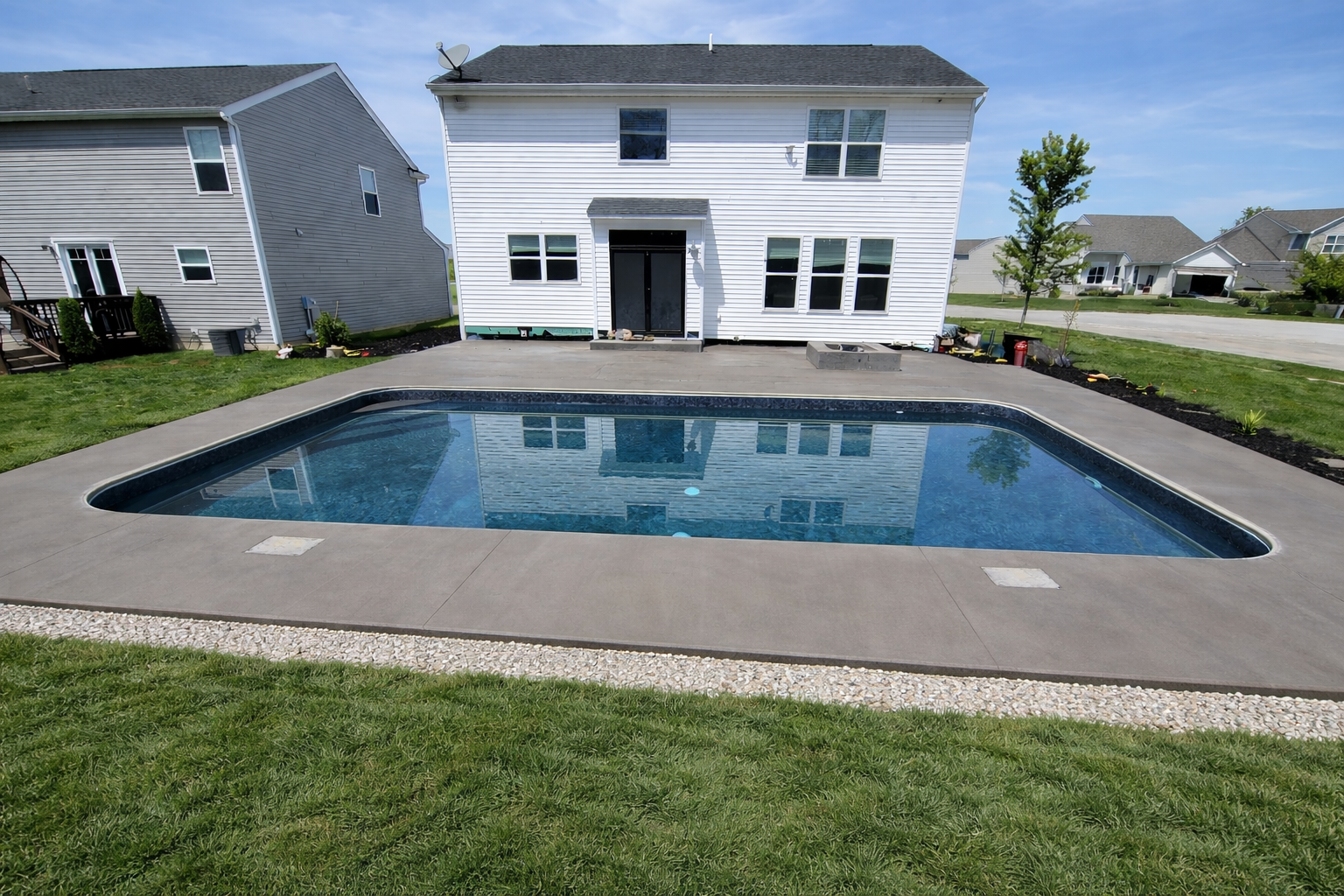 Pool deck with house